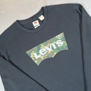 Levi's Batwing Logo Mens Large Black Camo Print Graphic Crewneck Sweatshirt